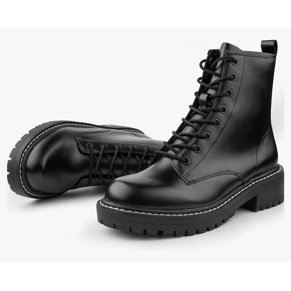 ICHIGO Women's Fashion Lace Up 8-Eye Side Zipper Combat Boots/ Size 7